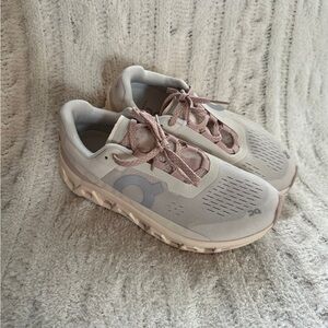 On Running Cream and Pink Sneakers Breathable Mesh Design
